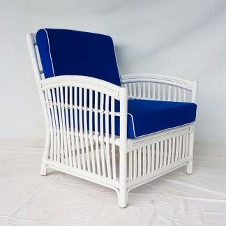 Emporium Chair White w Navy Blue Cushion (Due Feb 25)