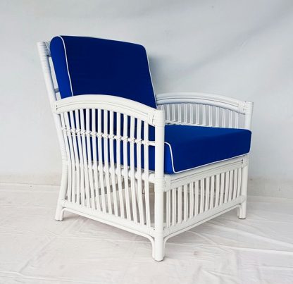 Emporium Chair White w Navy Blue Cushion (Due Feb 25)