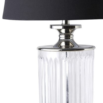 Bellevue Glass Nickel Lamp w Black Linen Shade - Image 2