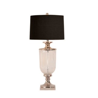 Bellevue Glass Nickel Lamp w Black Linen Shade
