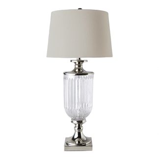 Bellevue Glass Nickel Lamp w Natural Linen Shade