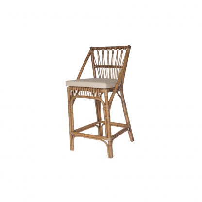 Cayman Rattan Barstool w/Footrest & Cream Cushion - Image 2