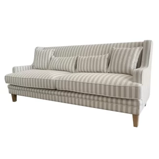 Bondi 3 Seat Sofa Natural Stripe and White Piping (Due 06/09/24)