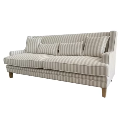 Bondi 3 Seat Sofa Natural Stripe and White Piping (Due 06/09/24)