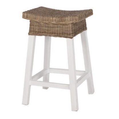White Wood and Rattan Counter Stool