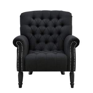 Maurice Charcoal Buttoned Armchair w Studs