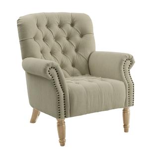 Maurice Natural Linen Buttoned Armchair with Studs (Due 27/09/24)