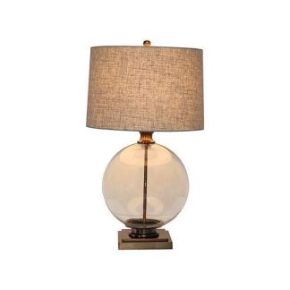 Ivy Small Antique Brass and Glass Lamp with Natural Linen Shade