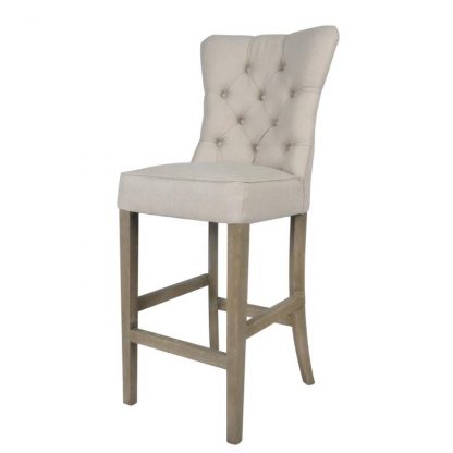 Beige Linen Counter Stool with Buttons - Image 2