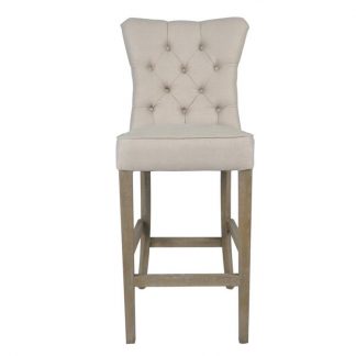 Beige Linen Counter Stool with Buttons