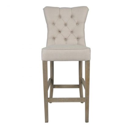 Beige Linen Counter Stool with Buttons