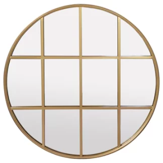 Amelia Gold Rimmed Round Paned Mirror D120cm