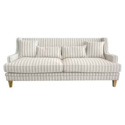 Bondi 3 Seat Sofa Natural Stripe w White Piping (Due 06/09/24)