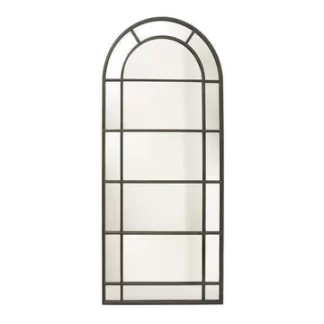 Tall Iron Arch Mirror with Panes Antique Black