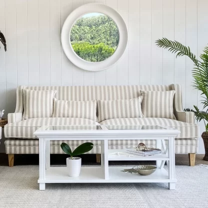 Bondi 3 Seat Sofa Natural Stripe w White Piping (Due 06/09/24) - Image 2